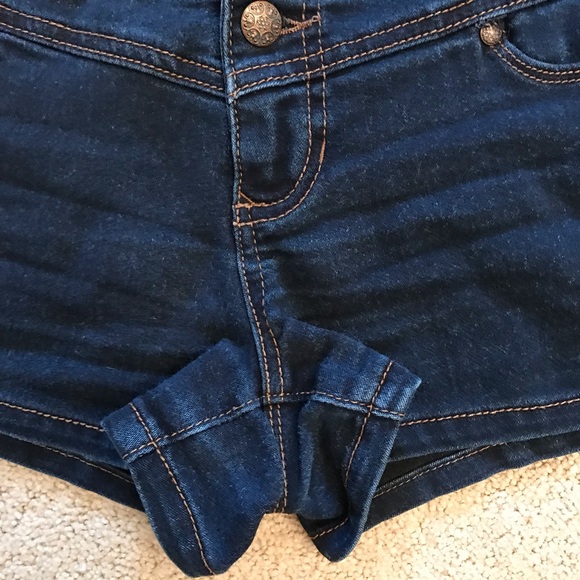 Rue 21 High Waist Denim Shorts Womens Size 3 Button Fly Stretch Dark Wash - Picture 7 of 12